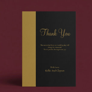 Tarjeta De Agradecimiento Boda moderna minimalista con barra de oro negra