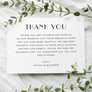 Tarjeta De Agradecimiento Boda Moderna   Minimalista Elegante en Blanco y Ne