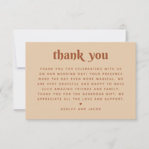 Tarjeta De Agradecimiento Boda Moderna   Minimalista Limpio Cálido Melocotón
