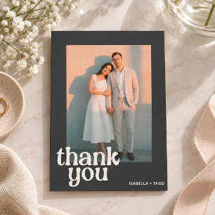 Tarjeta De Agradecimiento Boda moderna retro en blanco y negro, foto en negr