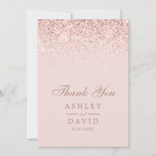 Tarjeta De Agradecimiento Boda moderna rosa palo confeti oro rosa