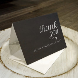 Tarjeta De Agradecimiento Boda Moderna Simple Corazón Negro y Blanco