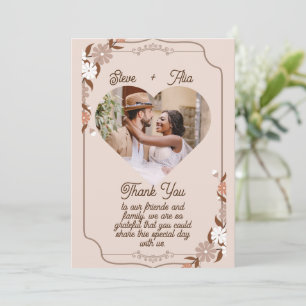 Tarjeta De Agradecimiento boda moderna simple elegante floral beige