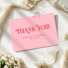 Tarjeta De Agradecimiento Boda moderna simple retro rosa y rojo