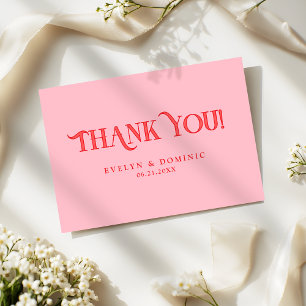 Tarjeta De Agradecimiento Boda moderna simple retro rosa y rojo