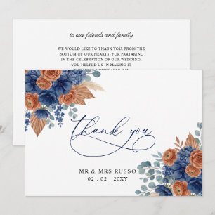 Tarjeta De Agradecimiento Boda moderna terracota verde pampas navy