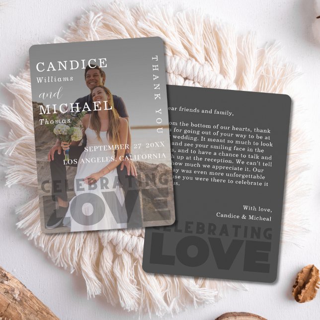Tarjeta De Agradecimiento Boda Moderna y Elegante con Foto en Blanco y Negro (Subido por el creador)