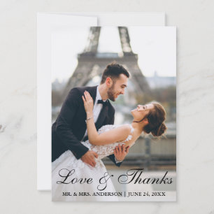 Tarjeta De Agradecimiento Boda moderna y elegante foto amor y gracias