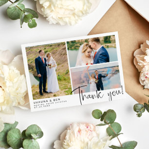 Tarjeta De Agradecimiento Boda moderno 3 Collage de fotos Gracias