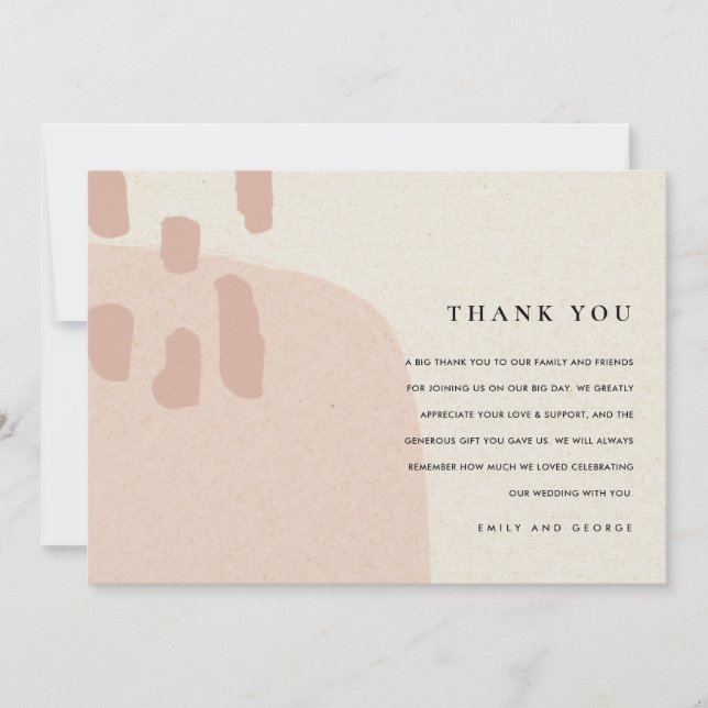 TARJETA DE AGRADECIMIENTO BODA MODERNO ABSTRACT SOFT RUBOR PINK KRAFT (Anverso)