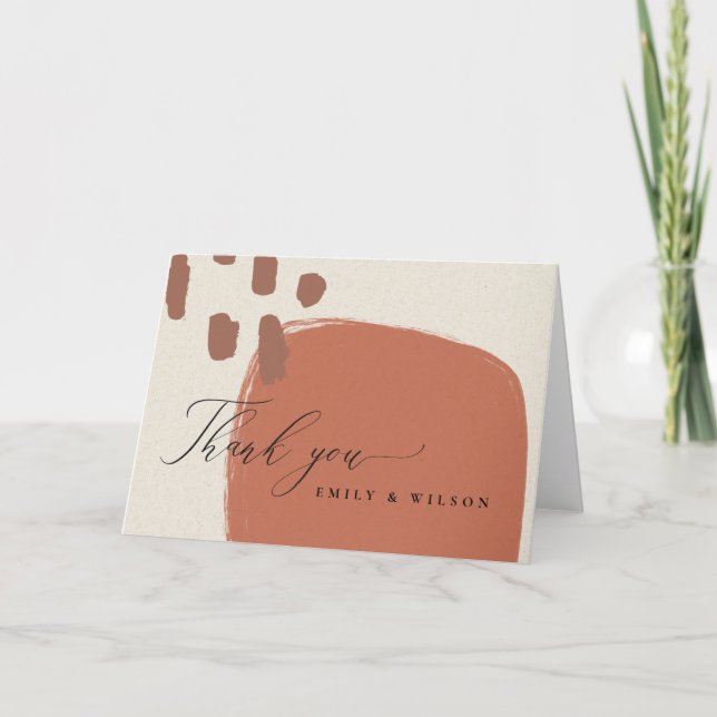 TARJETA DE AGRADECIMIENTO BODA MODERNO ABSTRACTO TERRACOTTA ROJO DE KRAFT (Anverso)