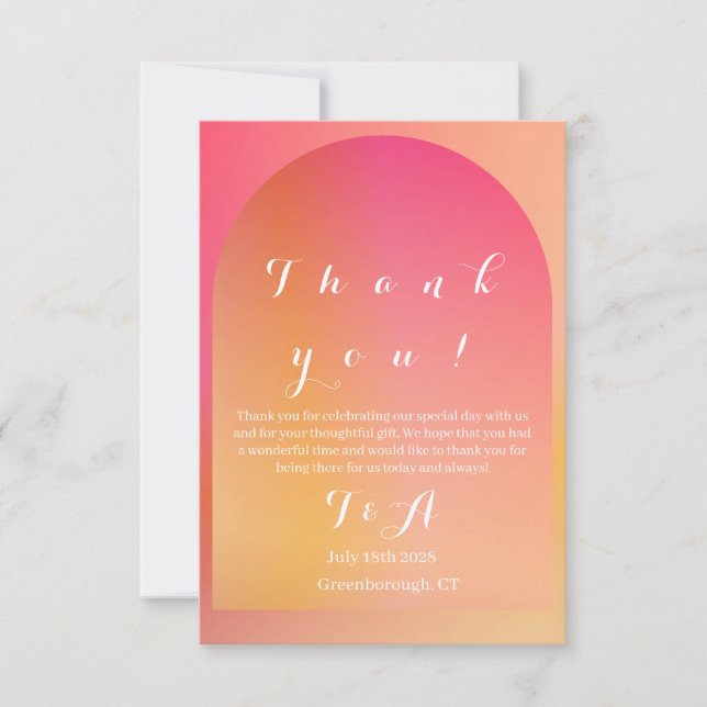 Tarjeta De Agradecimiento Boda Moderno Boho Arch Sunset Ombre (Anverso)