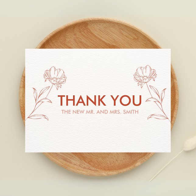 Tarjeta De Agradecimiento Boda moderno Boho Floral Terracotta (Boho Floral Terracotta Wedding Thank you Card)
