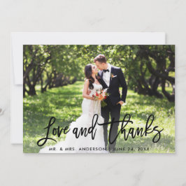 Tarjeta De Agradecimiento Boda Moderno Brush Script Love and Gracias Photo