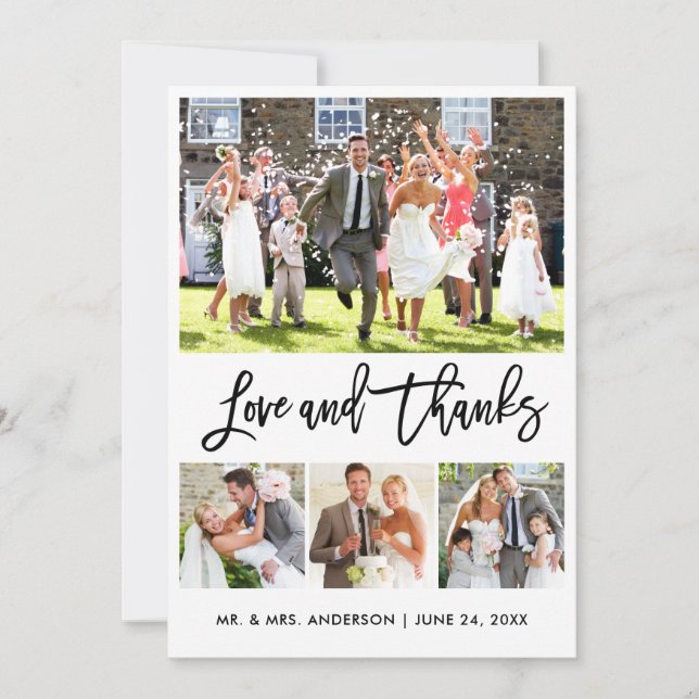 Tarjeta De Agradecimiento Boda Moderno Brush Script Love Gracias 4 Foto (Anverso)