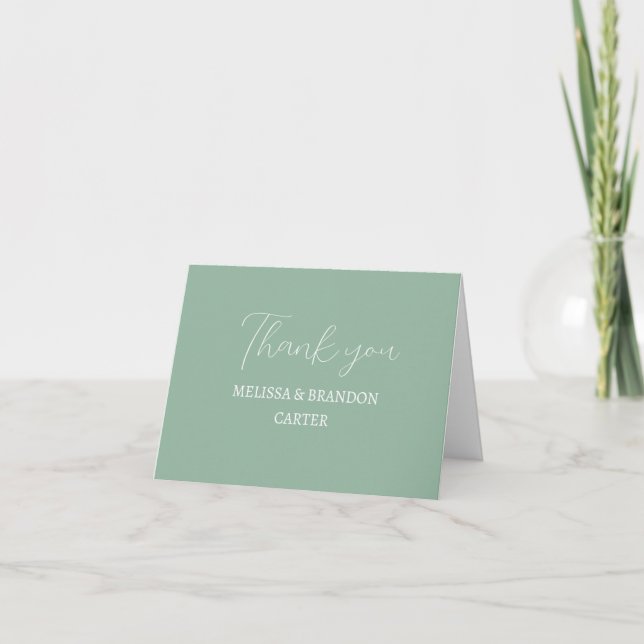 Tarjeta De Agradecimiento Boda moderno Casual Simple Sage Green (Anverso)