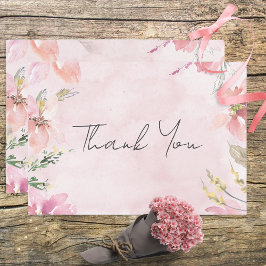 Tarjeta De Agradecimiento Boda moderno color de agua floral rosa Rubor