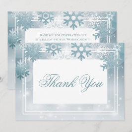 Tarjeta De Agradecimiento Boda moderno con copo de nieve azul y turbio