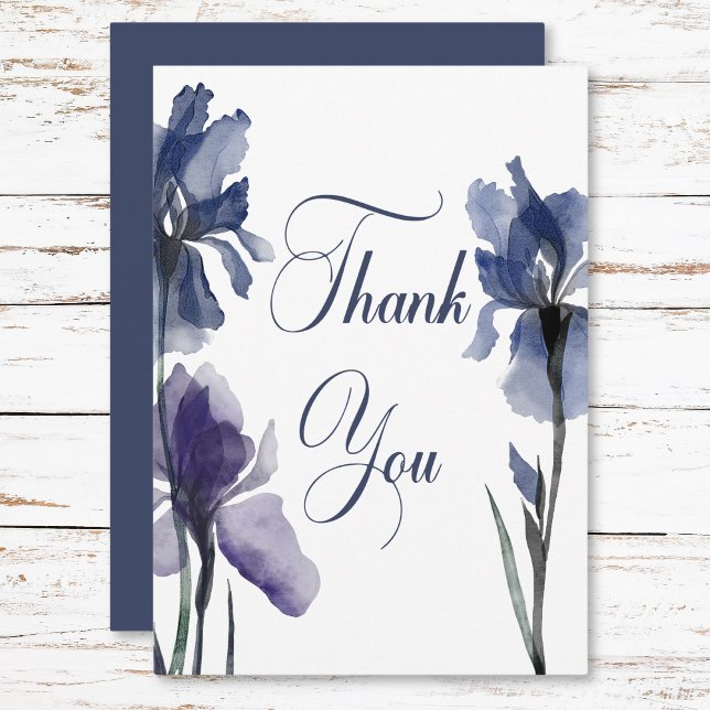 Tarjeta De Agradecimiento Boda moderno con flores de iris azules (Blue Iris Flowers Modern Wedding Thank You Card)