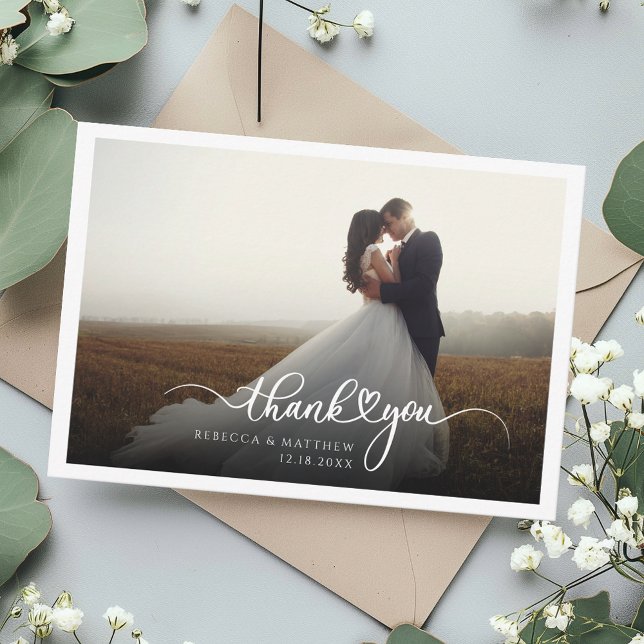 Tarjeta De Agradecimiento Boda moderno con letras de mano (Elegant Modern Photo Wedding Thank You Card)