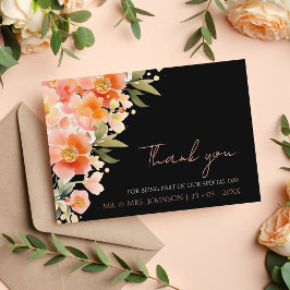 Tarjeta De Agradecimiento Boda moderno de Boho Naranja Peach y Black Floral