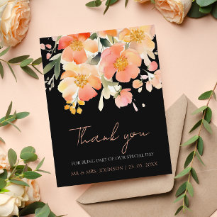 Tarjeta De Agradecimiento Boda moderno de Boho Naranja Peach y Black Floral