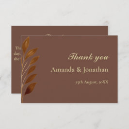 Tarjeta De Agradecimiento Boda moderno de café marrón y hoja de oro