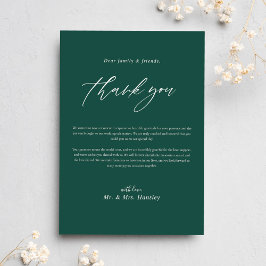Tarjeta De Agradecimiento Boda moderno de caligrafía mínima verde esmeralda