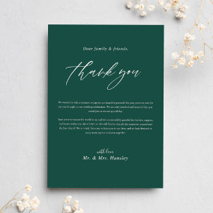Tarjeta De Agradecimiento Boda moderno de caligrafía mínima verde esmeralda