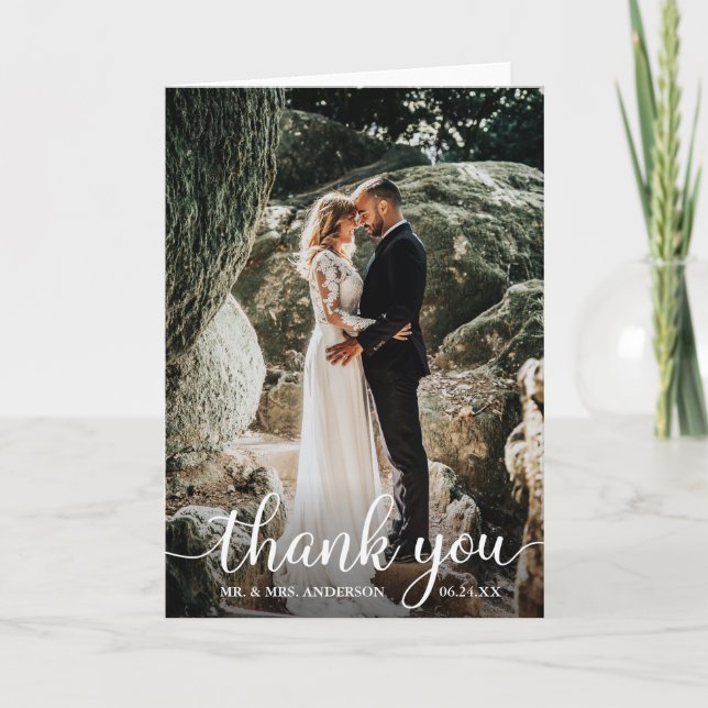 Tarjeta De Agradecimiento Boda moderno de caligrafía rusa (Anverso)