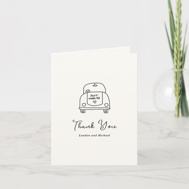 Tarjeta De Agradecimiento Boda moderno de carros dibujados a mano (Anverso)