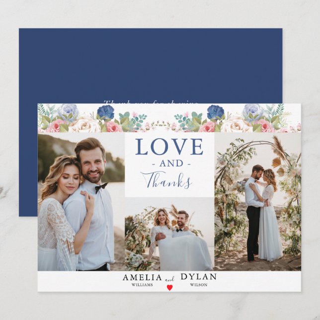 Tarjeta De Agradecimiento Boda moderno de floral rosa de la Marina Rusa Rubo (Anverso / Reverso)