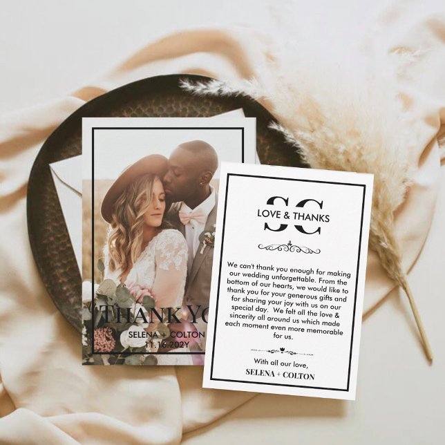 Tarjeta De Agradecimiento Boda moderno de fotografía en blanco/negro (Subido por el creador)