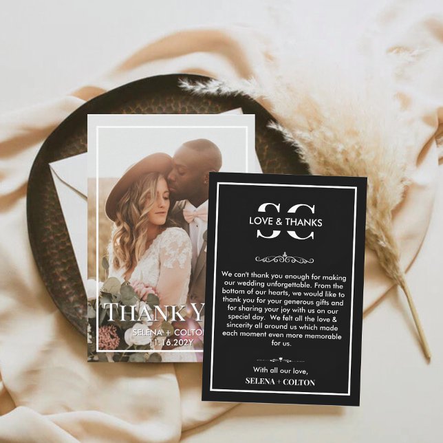 Tarjeta De Agradecimiento Boda moderno de fotografía en blanco/negro (Subido por el creador)