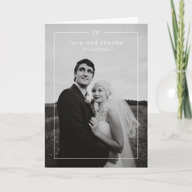 Tarjeta De Agradecimiento Boda moderno de fotografía en blanco y negro etern (Anverso)