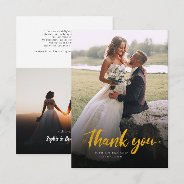 Tarjeta De Agradecimiento Boda moderno de fotografía manuscrita (Anverso / Reverso)