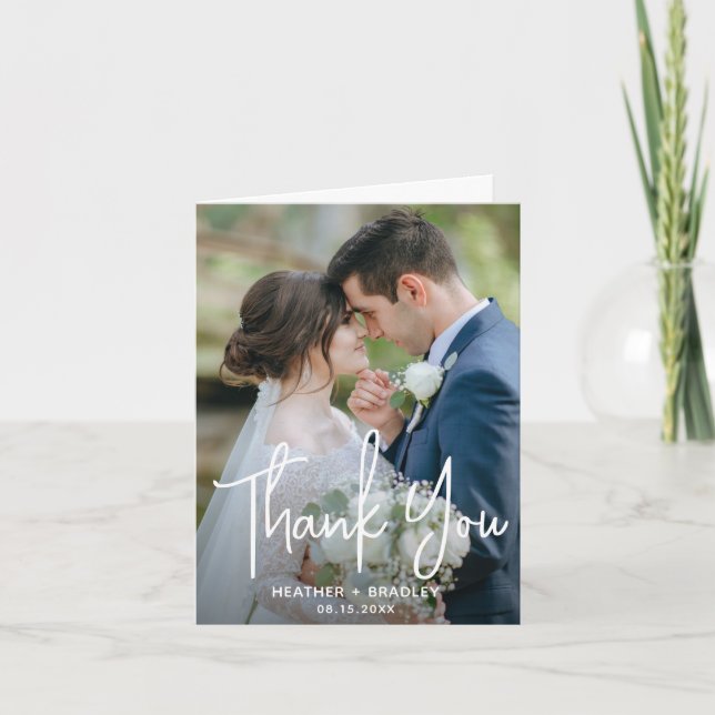 Tarjeta De Agradecimiento Boda moderno de fotografía minimalista en blanco y (Anverso)