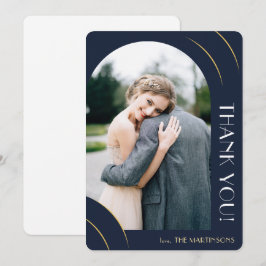 Tarjeta De Agradecimiento Boda moderno de fotos azul oscuro