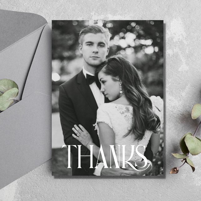 Tarjeta De Agradecimiento Boda moderno de fotos en blanco negro gracias a la (Modern Black White Photo Wedding Thank You Cards)