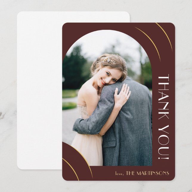 Tarjeta De Agradecimiento Boda moderno de fotos en Borgoña (Anverso / Reverso)