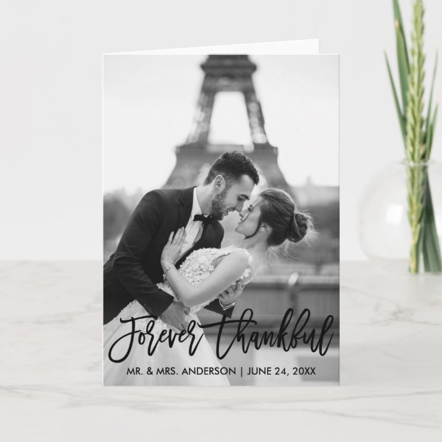 Tarjeta De Agradecimiento Boda Moderno De Guión De Pincel Para Siempre Agrad (Anverso)