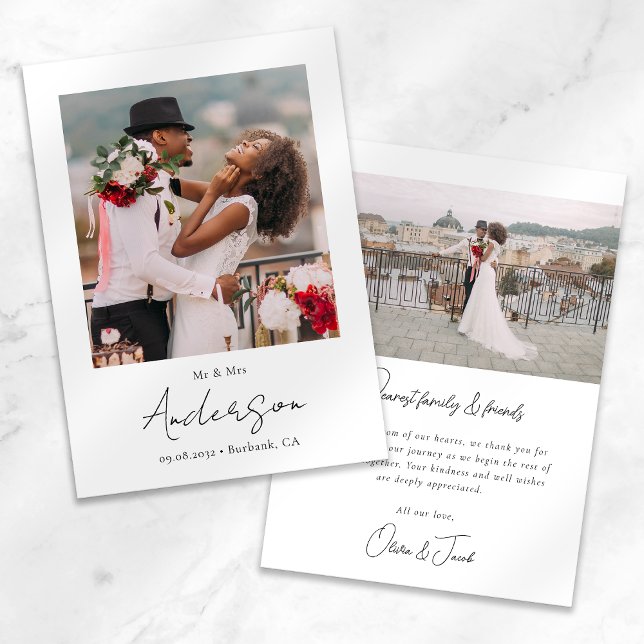 Tarjeta De Agradecimiento Boda moderno de guiones fotográficos (Subido por el creador)