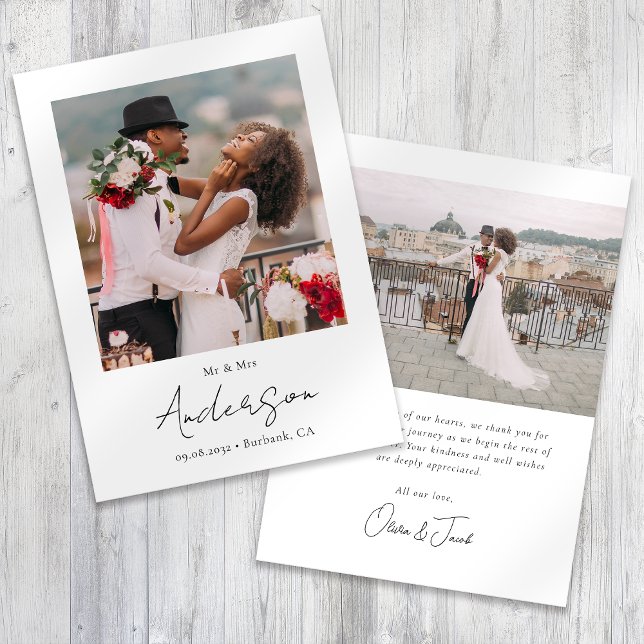 Tarjeta De Agradecimiento Boda moderno de guiones fotográficos (Subido por el creador)