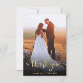 Tarjeta De Agradecimiento Boda moderno de guiones manuscritos y dorados