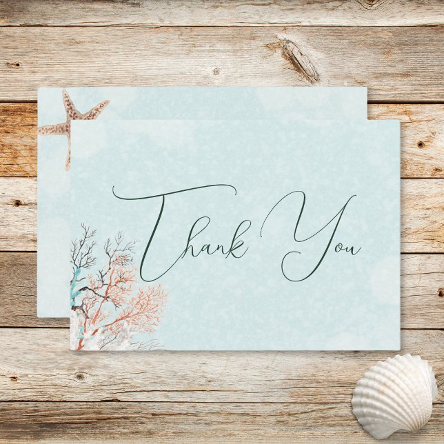 Tarjeta De Agradecimiento Boda moderno de las conchas oceánicas acuáticas (Modern Aqua Ocean Shells Wedding Thank You Card)