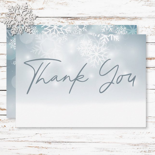 Tarjeta De Agradecimiento Boda moderno de Nieve de invierno azul (Blue Winter Snow Modern Wedding Thank You Card)