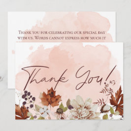 Tarjeta De Agradecimiento Boda moderno de otoño de acuarela Rubor