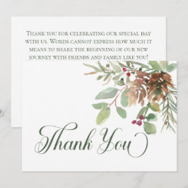 Tarjeta De Agradecimiento Boda moderno de Winter Pine Cone Berries