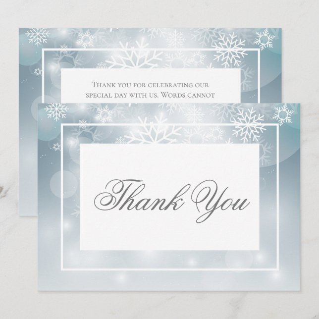 Tarjeta De Agradecimiento Boda moderno del cielo de la nieve azul turbio (Anverso / Reverso)