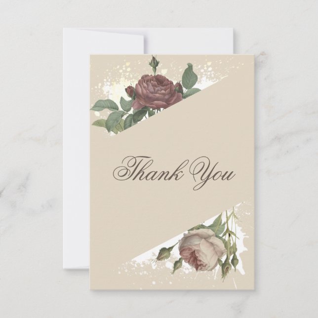 Tarjeta De Agradecimiento Boda moderno floral rústico burgundy oro marsala (Anverso)